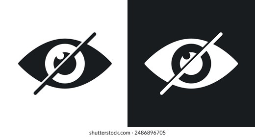 Eye crossed vector icon set in solid black and white color