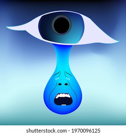 eye crying behind her gaze vector graphic illustration, great for backgrounds