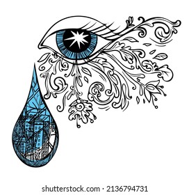 Eye crying for the city. Vector illustration concept 