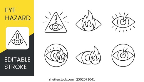 Eye danger set of line icons vector with editable stroke