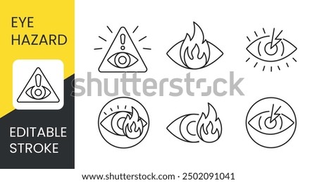 Eye danger set of line icons vector with editable stroke