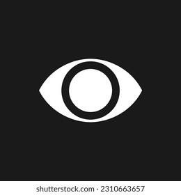 Eye dark mode glyph ui icon. Part of human body. Organ of perception. User interface design. White silhouette symbol on black space. Solid pictogram for web, mobile. Vector isolated illustration