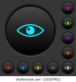 Eye dark push buttons with vivid color icons on dark grey background