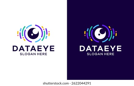 Design do logotipo de dados oculares. Visão olho abstrato Projeto vetorial com dados de código símbolo de ícone gráfico