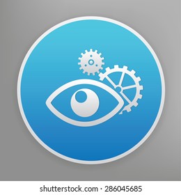 Eye design icon on blue button,clean vector