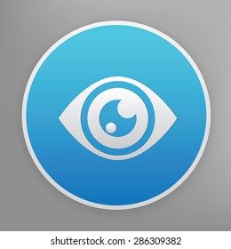 Eye design icon on blue button,clean vector