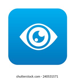 Eye design on blue flat button,clean vector