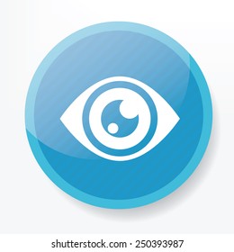 Eye design on blue flat button,clean vector