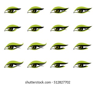Eye design set closeup with pupils in the form of card marks