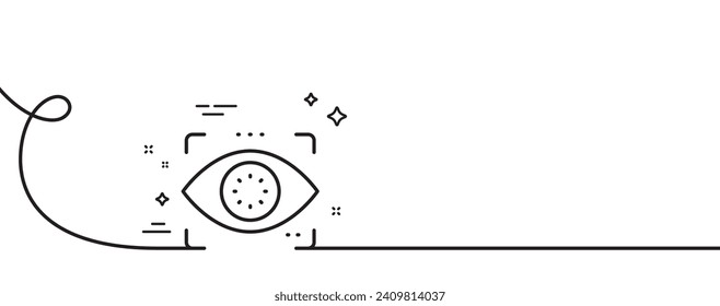 Eye detect line icon. Continuous one line with curl. Retina scan sign. Biometric data symbol. Eye detect single outline ribbon. Loop curve pattern. Vector