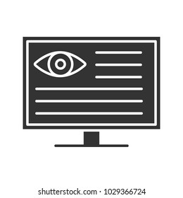 Eye diagnostic computer glyph icon. Vision examination. Silhouette symbol. Negative space. Vector isolated illustration
