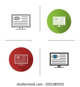 Eye diagnostic computer icon. Vision examination. Flat design, linear and color styles. Isolated vector illustrations