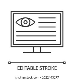 Eye diagnostic computer linear icon. Thin line illustration. Vision examination. Contour symbol. Vector isolated outline drawing. Editable stroke