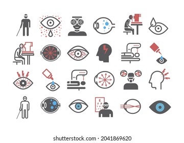 eye diagnostics. Symptoms, Treatment. Icons set. Vector signs for web graphics.