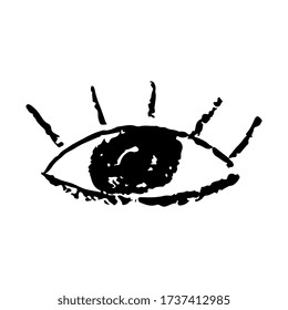 Eye. Digitall drawing doodle. Black image isolated on white background. Crayons effect. Vector EPS 10. 