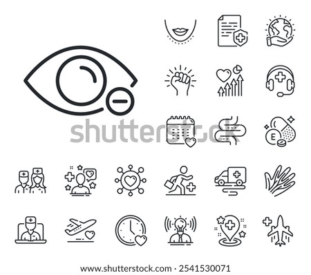 Eye diopter sign. Online doctor, patient and medicine outline icons. Myopia line icon. Optometry vision symbol. Myopia line sign. Veins, nerves and cosmetic procedure icon. Intestine. Vector