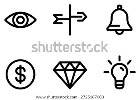 Eye direction bell dollar diamond lightbulb vision