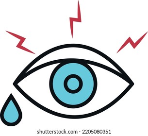 Eye Disease Icon. Red Pain Sign With Tear Drop