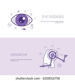 Eye Diseases And Headache Concept Template Web Banner With Copy Space Space Vector Illustration