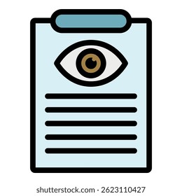 Eye doctor document icon. Outline eye doctor document vector icon color flat isolated