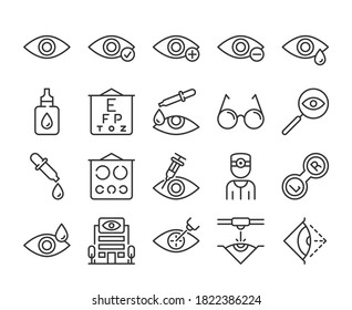 Eye doctor icon. Eye care line icons set. Editable stroke.