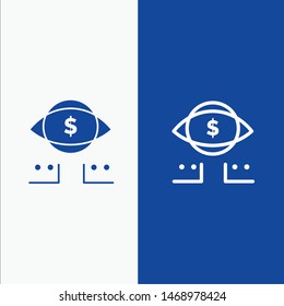 Eye, Dollar, Marketing, Digital Line and Glyph Solid icon Blue banner Line and Glyph Solid icon Blue banner. Vector Icon Template background