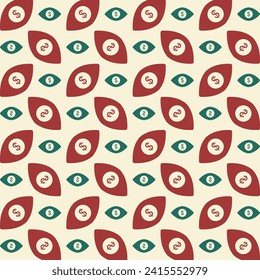 Eye Dollar red green trendy vector design repeating pattern illustration