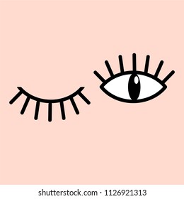 Eye doodles hand drawing. Open and winking eyes. Stock vector illustration