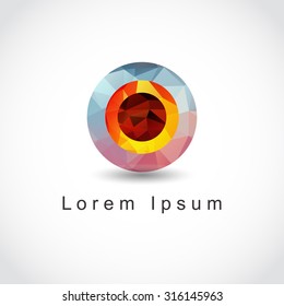 Eye of dragon. Abstract geometric spherical shape from triangular faces for graphic design.