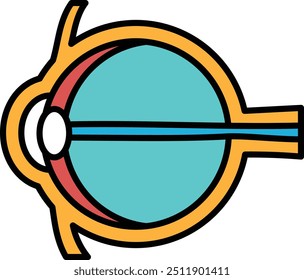 The eye is drawn in a cartoon style with a blue and orange color scheme. The eye is surrounded by a white background