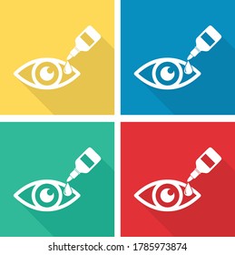  Icono de colocación ocular.  Icono de botella de caída ocular con vector de sombra larga