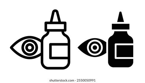 Ícone de gota ocular definido em linha e preenchimento preto.
