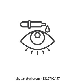 Eye drop pipette line icon. linear style sign for mobile concept and web design. Human eye with medicine dropper outline vector icon. Symbol, logo illustration. Pixel perfect vector graphics