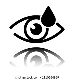 Eye and drop. Simple icon. Black icon with mirror reflection on white background