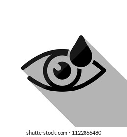 Eye and drop. Simple icon. Black object with long shadow on white background
