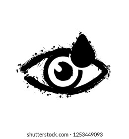 Eye and drop. Simple icon. Black ink with splashes on white background