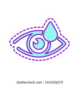 Eye and drop. Simple icon. Colored sketch with dotted border on white background