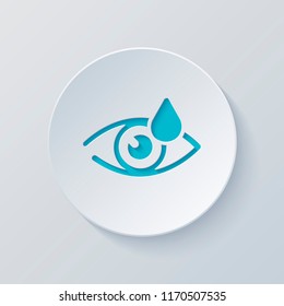 Eye and drop. Simple icon. Cut circle with gray and blue layers. Paper style