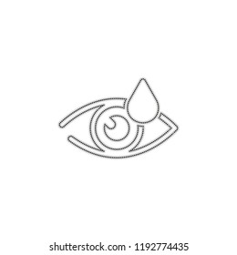 Eye and drop. Simple icon. Dotted outline silhouette with shadow on white background