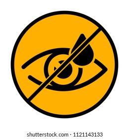 Eye and drop. Simple icon. not allowed, black object in warning sign with orange background color