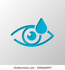 Eye and drop. Simple icon. Paper design. Cutted symbol with shadow
