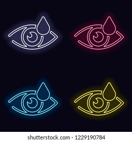 Eye and drop. Simple icon. Set of neon sign. Casino style on dark background. Seamless pattern