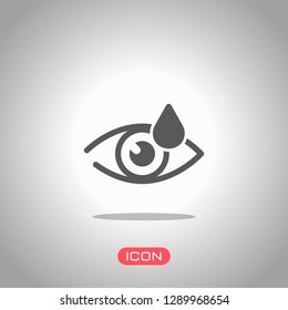 Eye and drop. Simple icon. Icon under spotlight. Gray background