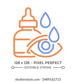 Eye drop two color line icon. Ocular health. Medication and vision care. Eye care and treatment bicolor outline symbol. Duotone linear pictogram. Isolated illustration. Editable stroke