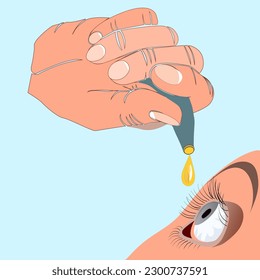Eye Drop Using. Close Up Vector Illustration