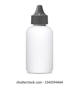 Eye dropper bottle. Medical nasal spray 3d blank. Small plastic dispenser for medicine remedy. E liquid or essential serum container mock up. Cosmetic aroma oil or collagen vial. Medication treatment