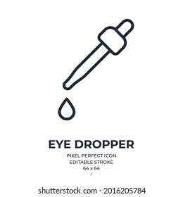 Eye dropper editable stroke outline icon isolated on white background flat vector illustration. Pixel perfect. 64 x 64.