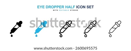 Eye dropper half icons graphics set in black and blue colors
