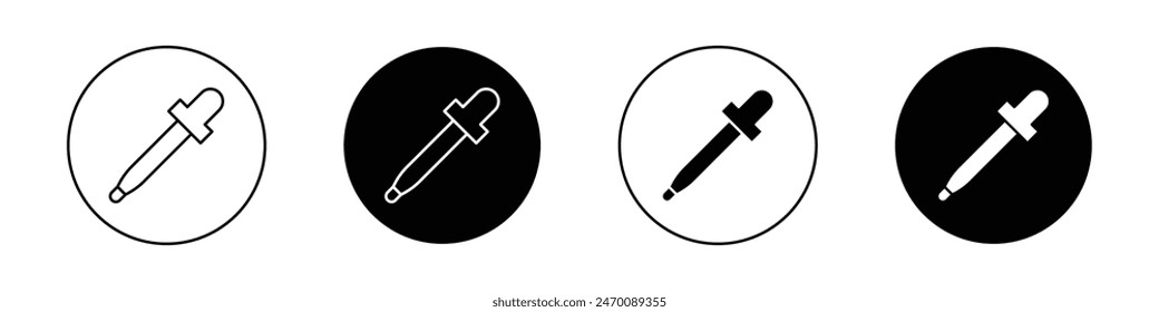 Pipetten-Symbolsatz. Pipetten-Vektorgrafik-Symbol. Pipetten-Symbol. Öltröpfchen-Symbol. Chemieauswahl-Symbol in schwarz gefüllt und umrissen.