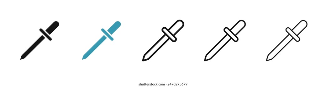 Pipette-Linie-Symbol-Set. Pipette-Vektorgrafik-Symbol. Pipette-Zeichen. Öltröpfchen-Vektorgrafik-Symbol. Chemieauswahl-Zeichen für UI-Designs.